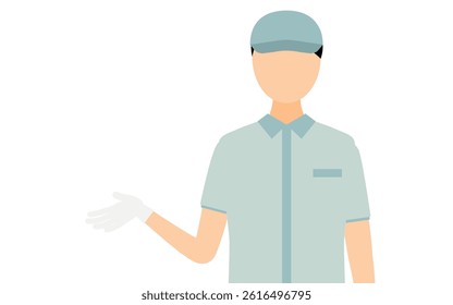 Simple illustration of a worker man wearing a cap speak with gestures, Vector Illustration