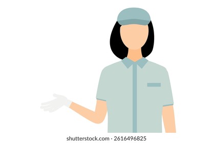 Simple illustration of a worker woman wearing a cap speak with gestures, Vector Illustration