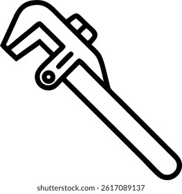 A simple illustration of a wrench with a black outline, set against a clean white background element design.