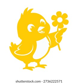 Simple illustration of a yellow bird grasping a flower