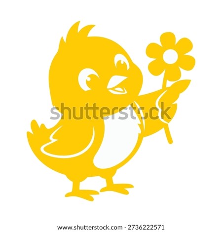 Simple illustration of a yellow bird grasping a flower