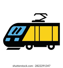 Simple illustration of a yellow and blue tram train, public transportation concept