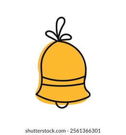 Simple illustration of a yellow Christmas bell with a bow, perfect for holiday decorations and festive-themed designs