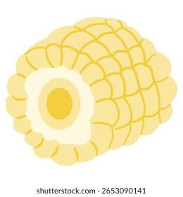 Ilustración simple de un maíz amarillo en la mazorca, ideal para alimentos frescos, alimentación saludable y temas de cocina.