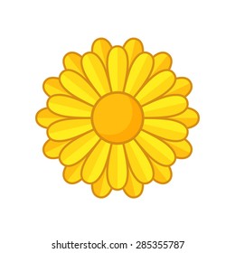 Simple illustration of yellow flower with contour. Separate bloom.