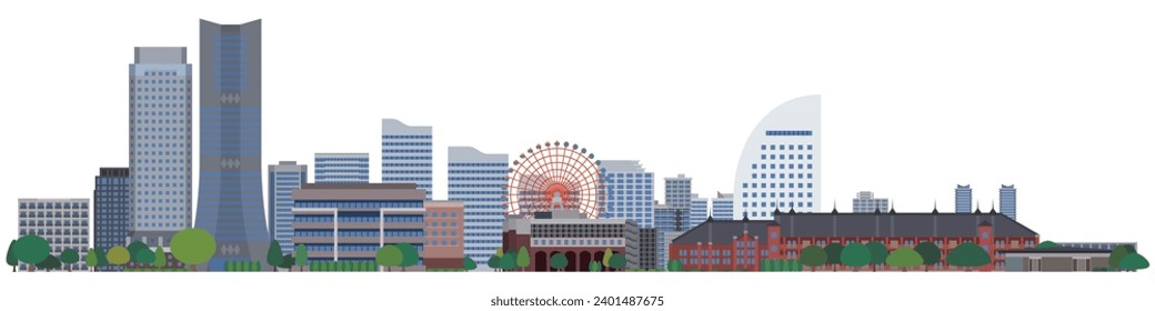 Einfache Illustration von Yokohama Minato Mirai Panorama-Landschaft