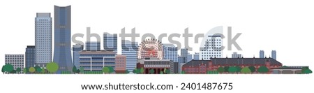 Simple illustration of Yokohama Minato Mirai panoramic scenery