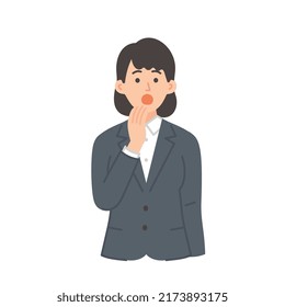 A simple illustration of a young female businessman in her twenties in a surprised pose