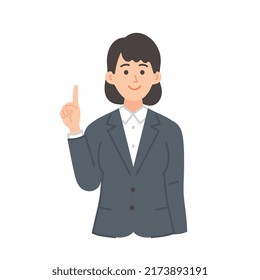 A simple illustration of a young female businessman in her twenties pointing