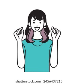 A simple illustration of a young woman doing a fist pump