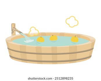 A simple illustration of a yuzu bath on the winter solstice.