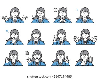 Simple illustrations of business, high school, middle school and women.