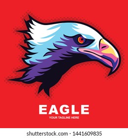Simple illustrations of colorful eagle heads for logos or icons with modern pop art styles. - Vector.