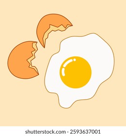 Simple illustrations of cracked eggs with yolks. 