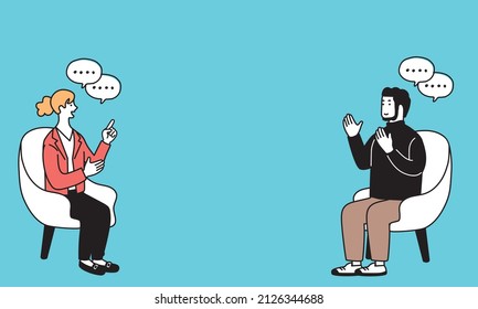 Simple illustrations of men and women having a conversation