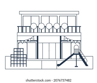 Simple illustrations of nursery and kindergarten buildings. Line drawing