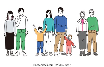 Simple illustrations of people of various generations