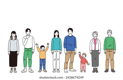 Simple illustrations of people of various generations