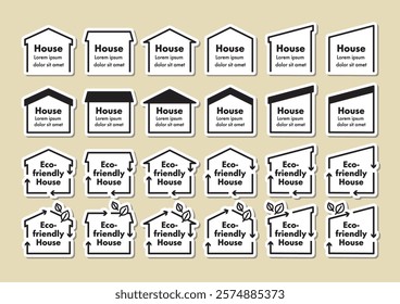 Simple illustrations set of house-shaped frames. sticker.