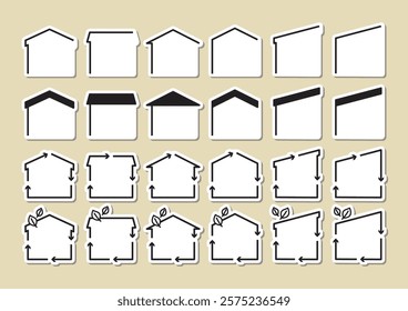 Simple illustrations set of house-shaped frames. sticker.