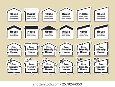 Simple illustrations set of house-shaped frames. sticker.