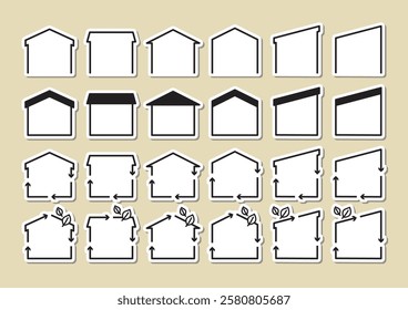 Simple illustrations set of house-shaped frames. sticker.