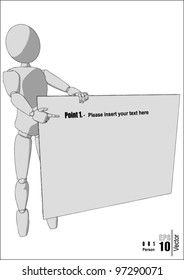 Simple illustrative white person pointing to (Bullet point 1 of 5) on a white board.