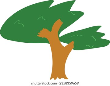 simple illutration of a tree with three branch and in windy area green leaf of a tree natural