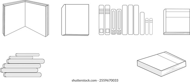 Simple image for colorless book icons with various types of positions. 
