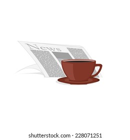 A simple image of a cup and newspaper news. (No gradients)