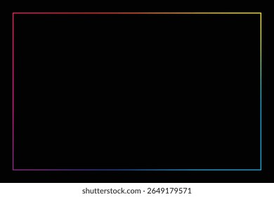 A simple image featuring a vibrant rainbow-colored rectangle set against a deep black background. The outline glows, creating a visual contrast and a modern aesthetic.