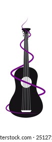 Simple image guitar with purple curl around, vector illustration