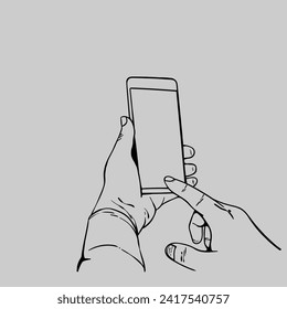 A simple image, hands holding a smartphone, doing various activities in the digital age, crypto trading, buying and selling, and social media.