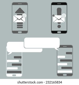 Simple image with modern smartphone windows correspondence (chat) and sign and send the letter of notification of a new message.