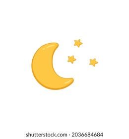 Simple image of moon and stars, flat cartoon vector illustration isolated on white background. Night sky cosmos moon cartoon icon or symbol for prints and stickers.