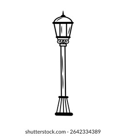 A simple image of a street lamp with a black outline on a white background. 
A design element. Vector illustration.