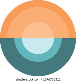 A Simple Image Of The Sun At Sunset Or Dawn. Shapes In Shades Of Orange For A Minimalistic Logo
