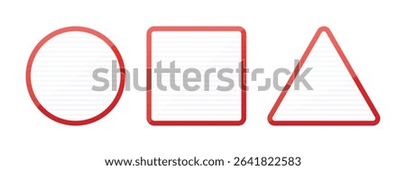 A simple image of three geometric shapes: a red outlined circle, square, and triangle. These are isolated against a white background. Each shape's interior is filled with white.