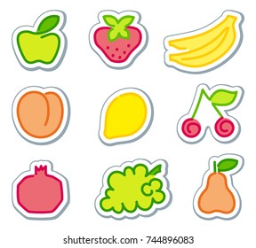 Simple images of fruit on stickers. Vector illustration
