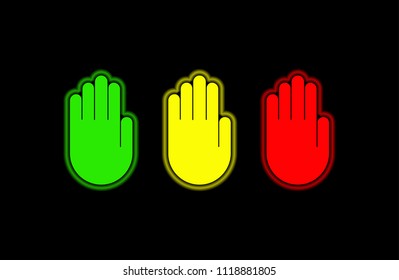Simple images of a hand palm. Set of the human hand palms