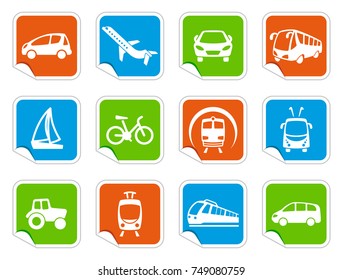 Simple images of types of transport on stickers