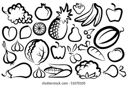 Simple images of vegetables and fruit