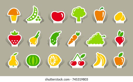 Simple images of vegetables and fruit on stickers