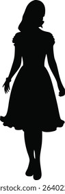A simple, impactful silhouette of a woman wearing a vintage-style dress.