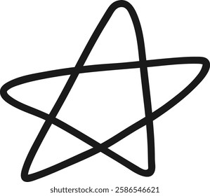 Simple, imperfect, hand drawn five pointed star created with one uninterrupted black line on a white background, conveying a sense of childlike creativity or spontaneous drawing