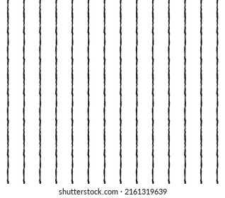 Simple imperfect vertical striped lines repeating regular pattern in rough-edged black outline with blank white background, vector illustration