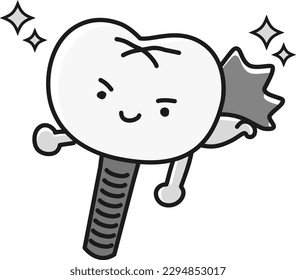 Simple implant tooth character (black and white)