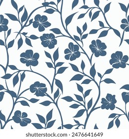 Vector de patrón floral azul índigo simple sobre fondo blanco