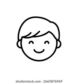 Ícone de contorno de desenho de linha simples um menino sorridente face vetor
