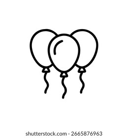 Simple ine drawing outline three balloons with strings icon graphic